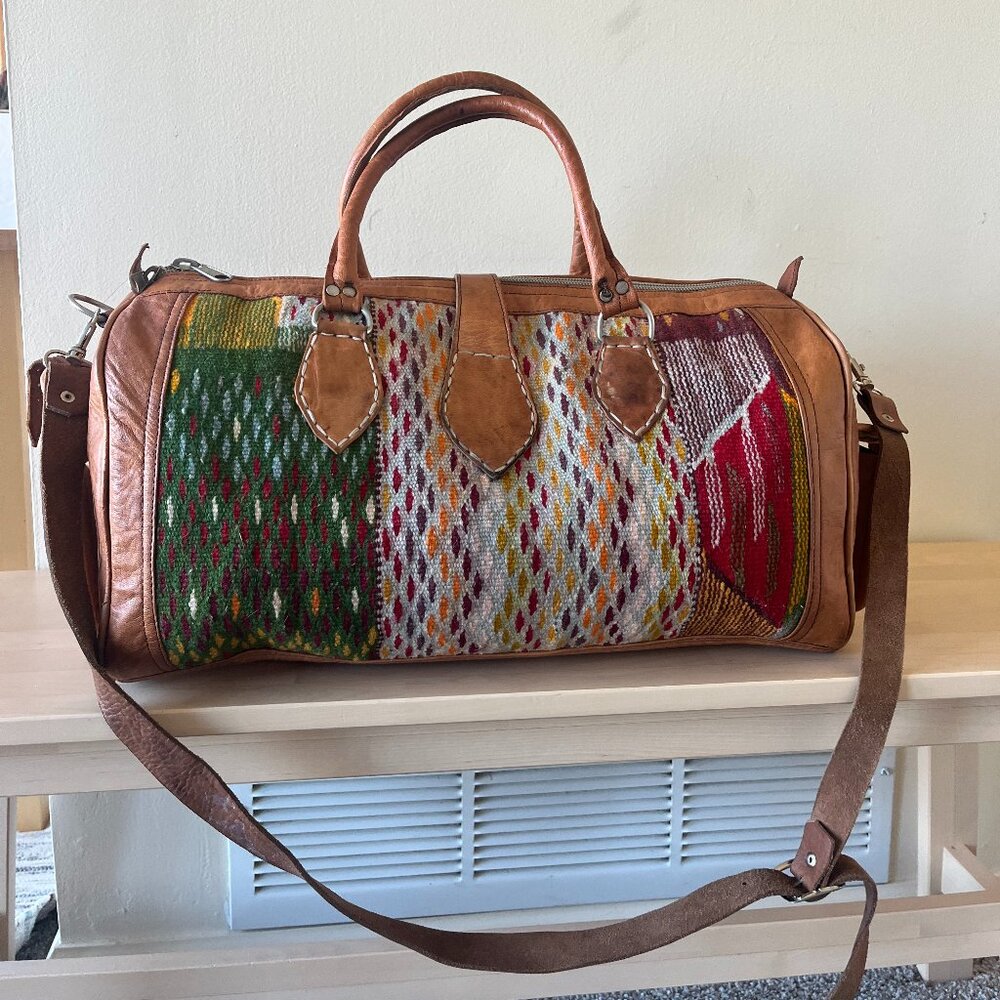 Moroccan Leather Kilim Weekender Bag – Handmade Travel Duffel